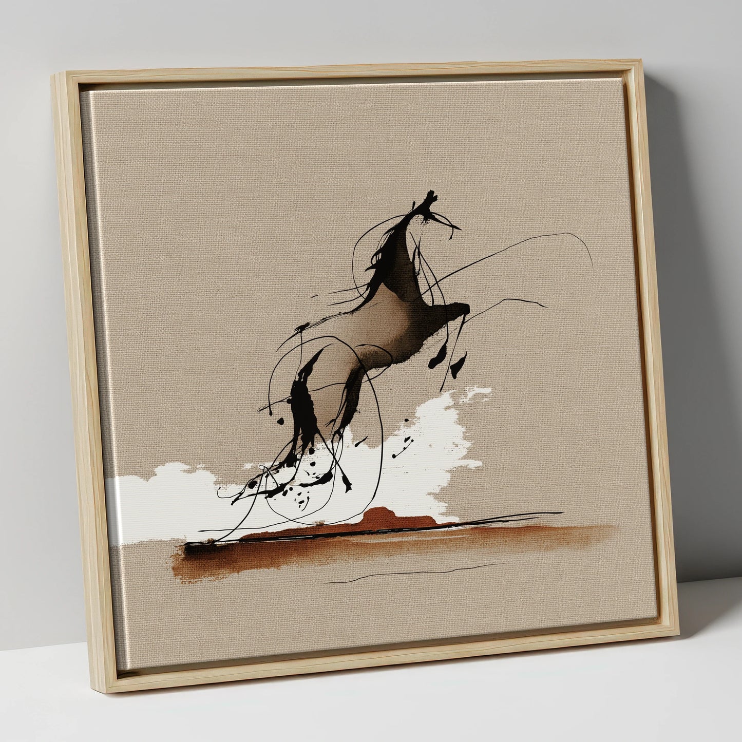 Rearing Wild Spirit wild horses canvas wall art in natural frame