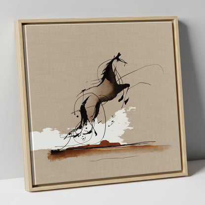 Rearing Wild Spirit wild horses canvas wall art in natural frame