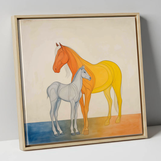 Radiant Lineage mare & foal canvas wall art in natural frame