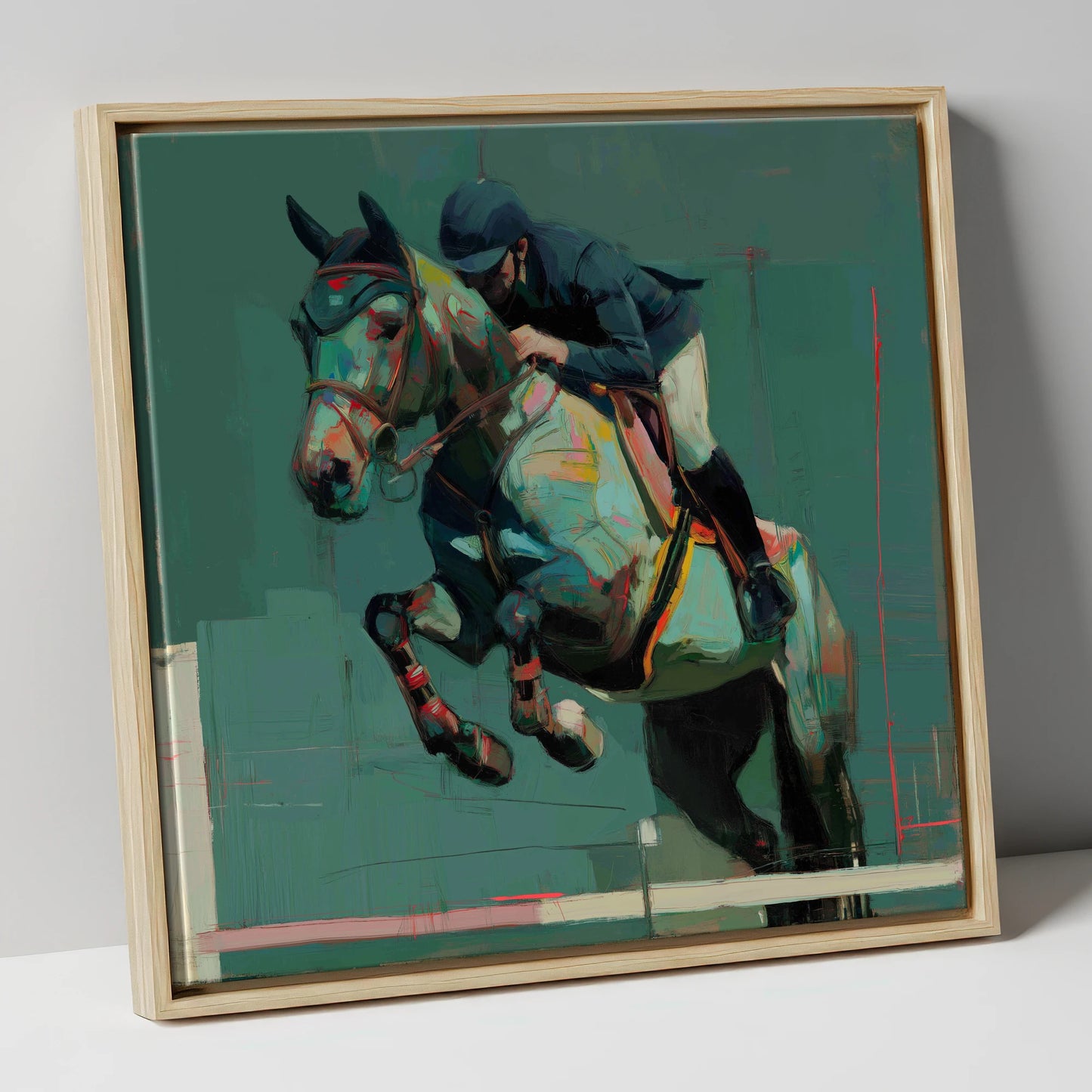 The Perfect Clearance show jumping horse canvas wall art in natural frame