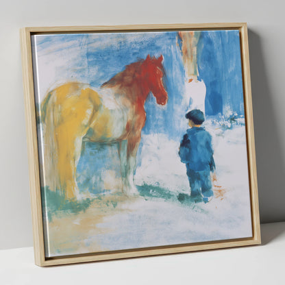 A Quiet Connection horse & rider canvas wall art in natural frame