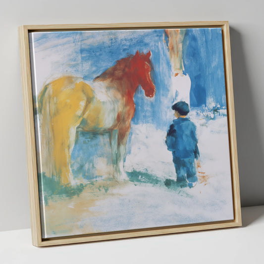 A Quiet Connection horse & rider canvas wall art in natural frame