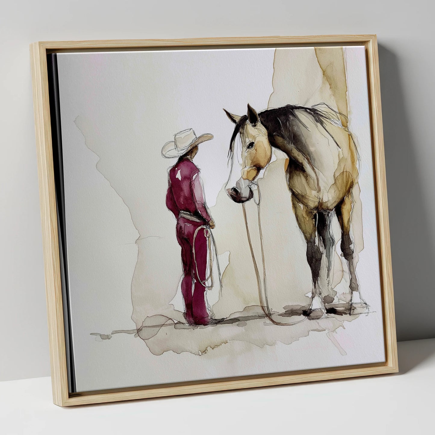 A Quiet Understanding western horse canvas wall art in natural frame