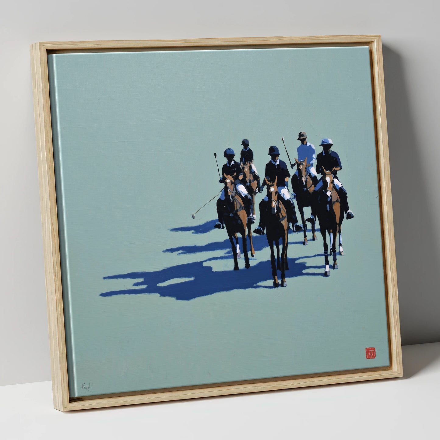 The Polo Approach polo horse canvas wall art in natural frame