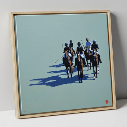 The Polo Approach polo horse canvas wall art in natural frame