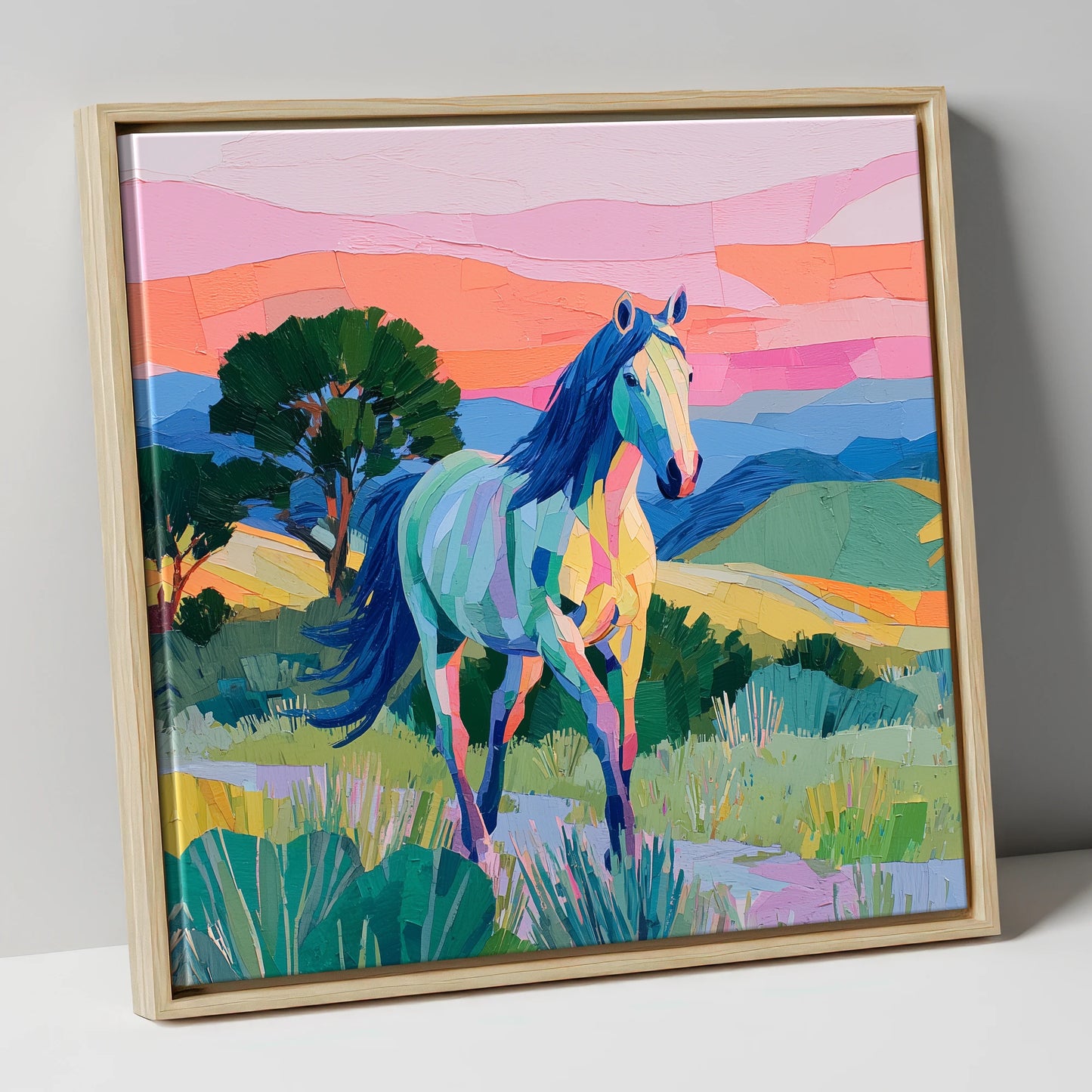 The Vivid Stride horse breed canvas wall art in natural frame