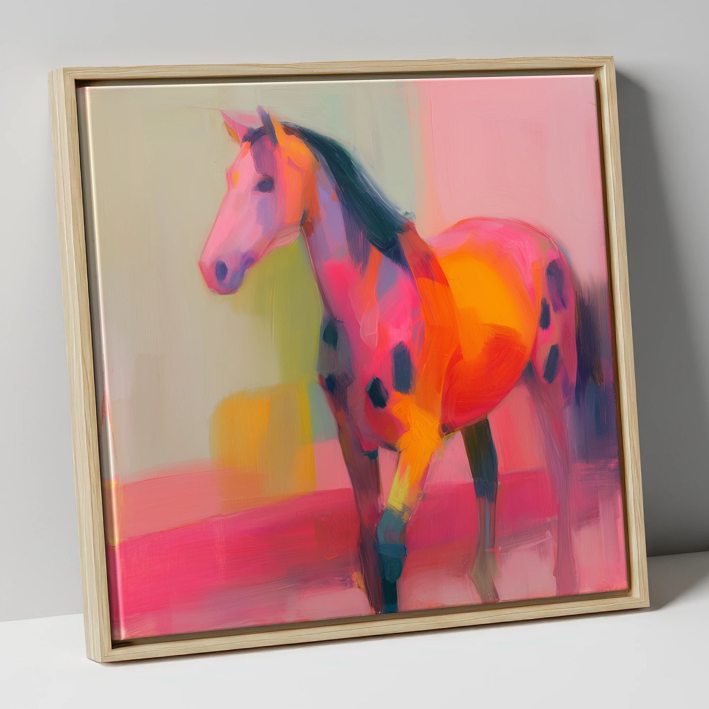 Vivid Appaloosa Spirit horse breed canvas wall art in natural frame