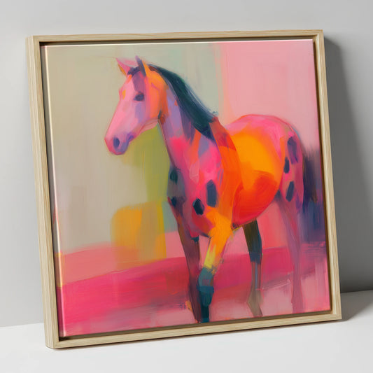 Vivid Appaloosa Spirit horse breed canvas wall art in natural frame