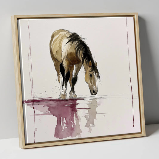 Quiet Reflection horse portrait canvas wall art in natural frame