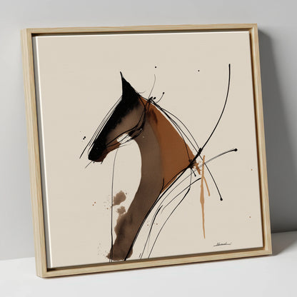 Abstract Equine Spirit horse portrait canvas wall art in natural frame