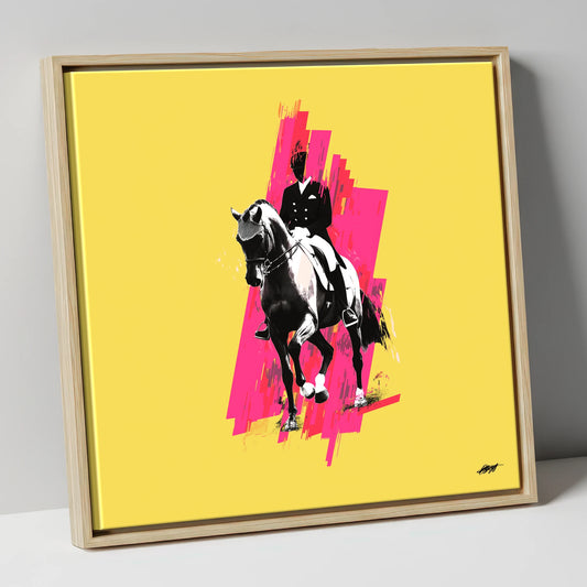 Bold Dressage Rhythm dressage horse canvas wall art in natural frame