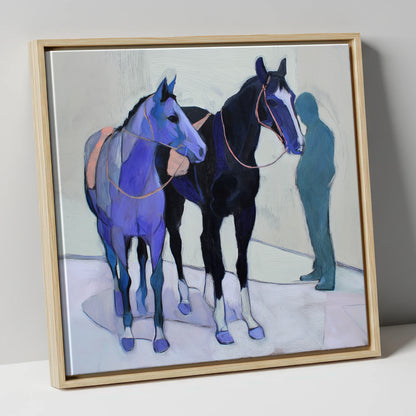 Shadows of the Yard racing horse canvas wall art in natural frame