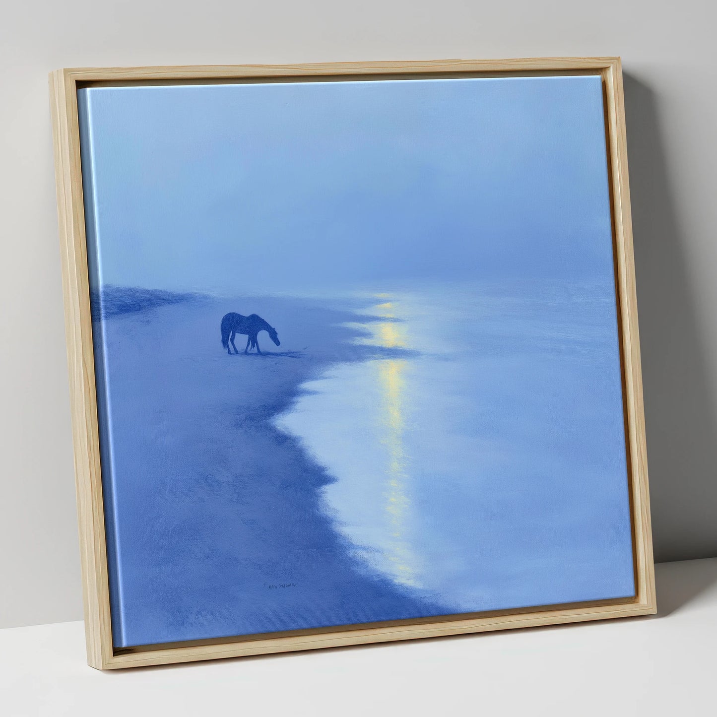 Solitude By The Shore horse landscape canvas wall art in natural frame