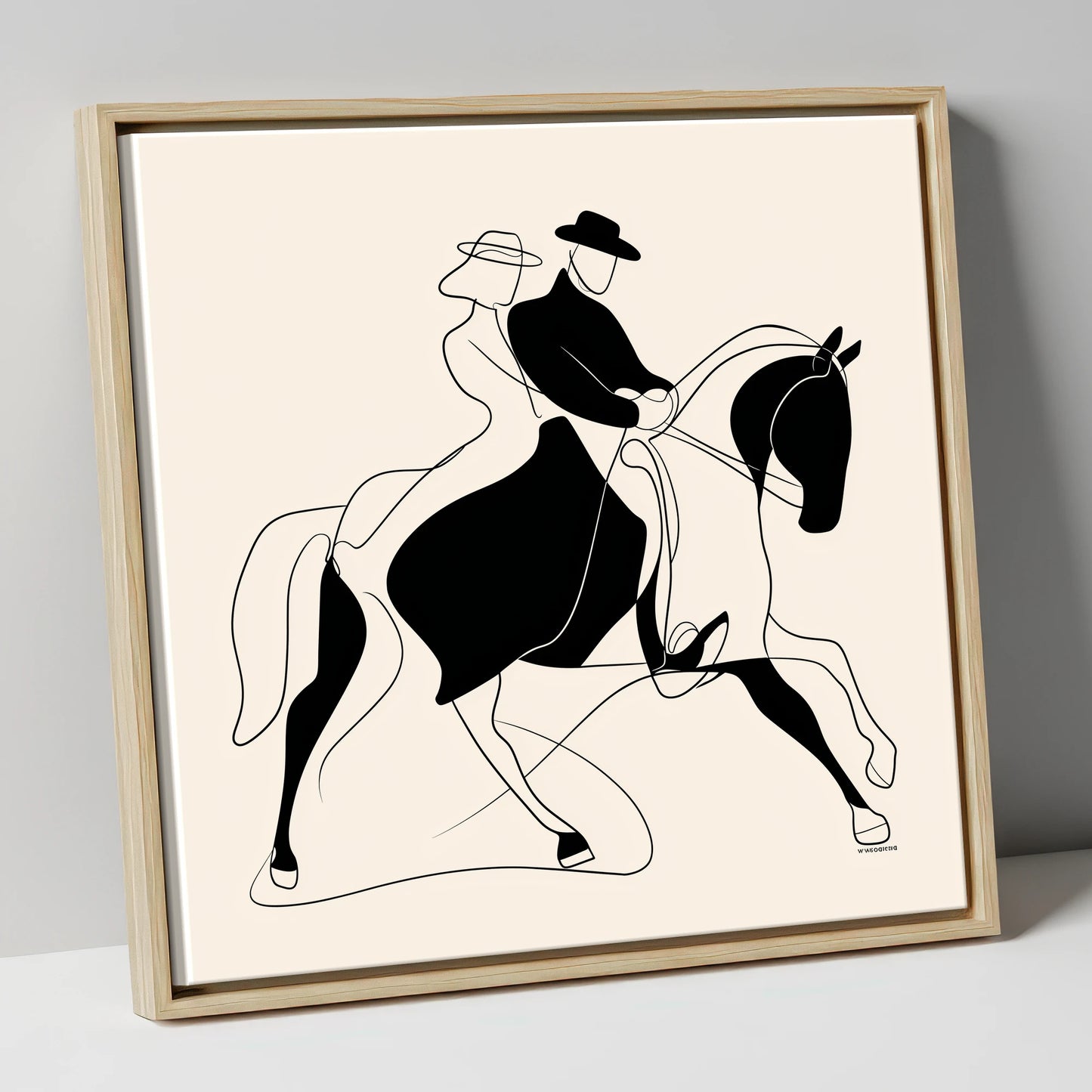 Abstract Dressage Harmony dressage horse canvas wall art in natural frame