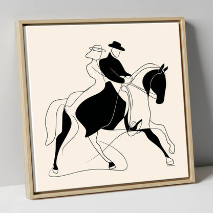 Abstract Dressage Harmony dressage horse canvas wall art in natural frame