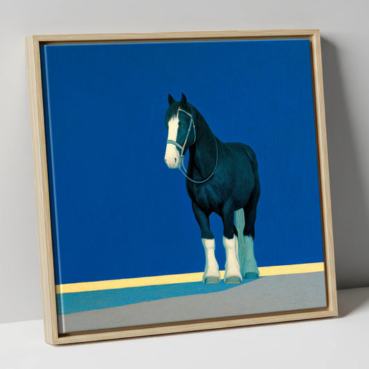 The Cobalt Shire horse breed canvas wall art in natural frame