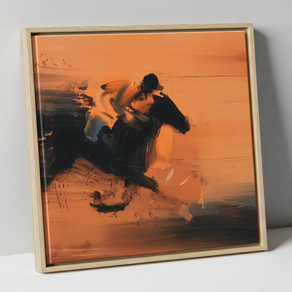 Amber Gallop racing horse canvas wall art in natural frame