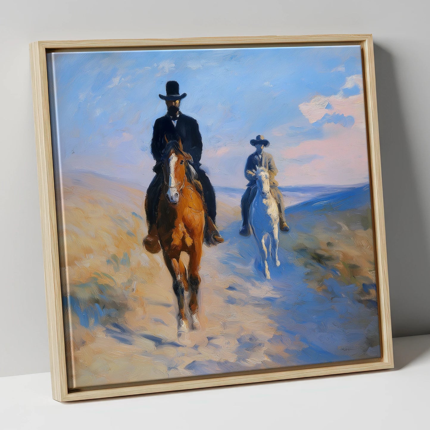 Shadows on the Plains western horse canvas wall art in natural frame