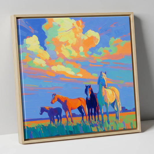 Painted Horizon Herd horse landscape canvas wall art in natural frame