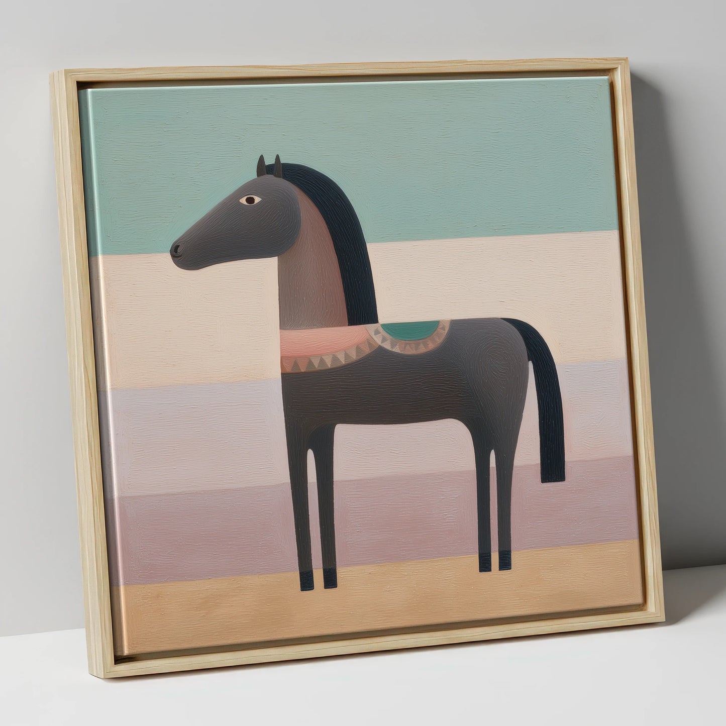 Stylised Charcoal Equine horse breed canvas wall art in natural frame