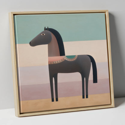 Stylised Charcoal Equine horse breed canvas wall art in natural frame
