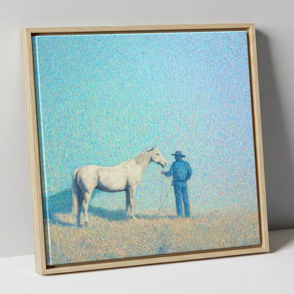 The Quiet Plains western horse canvas wall art in natural frame