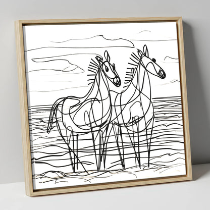 Linear Equine Companions horse landscape canvas wall art in natural frame