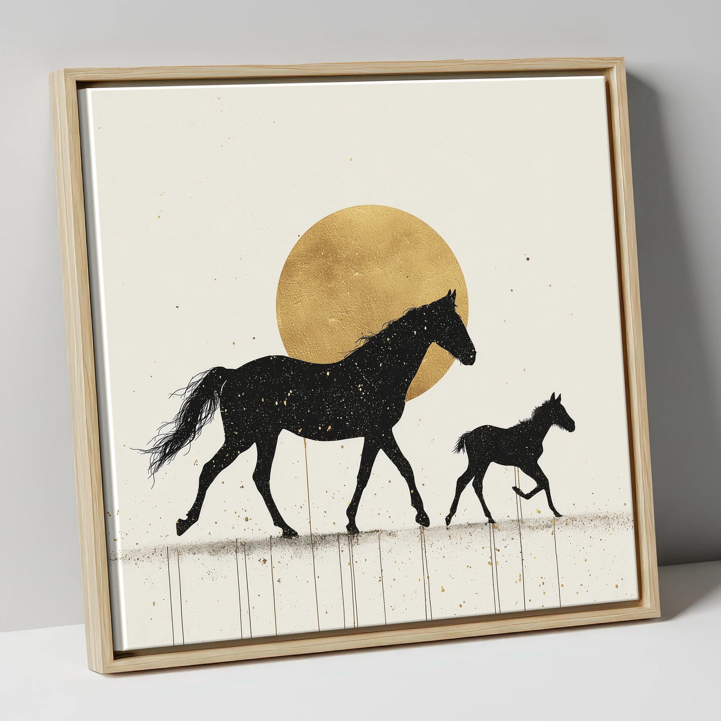 Celestial Mare and Foal mare & foal canvas wall art in natural frame