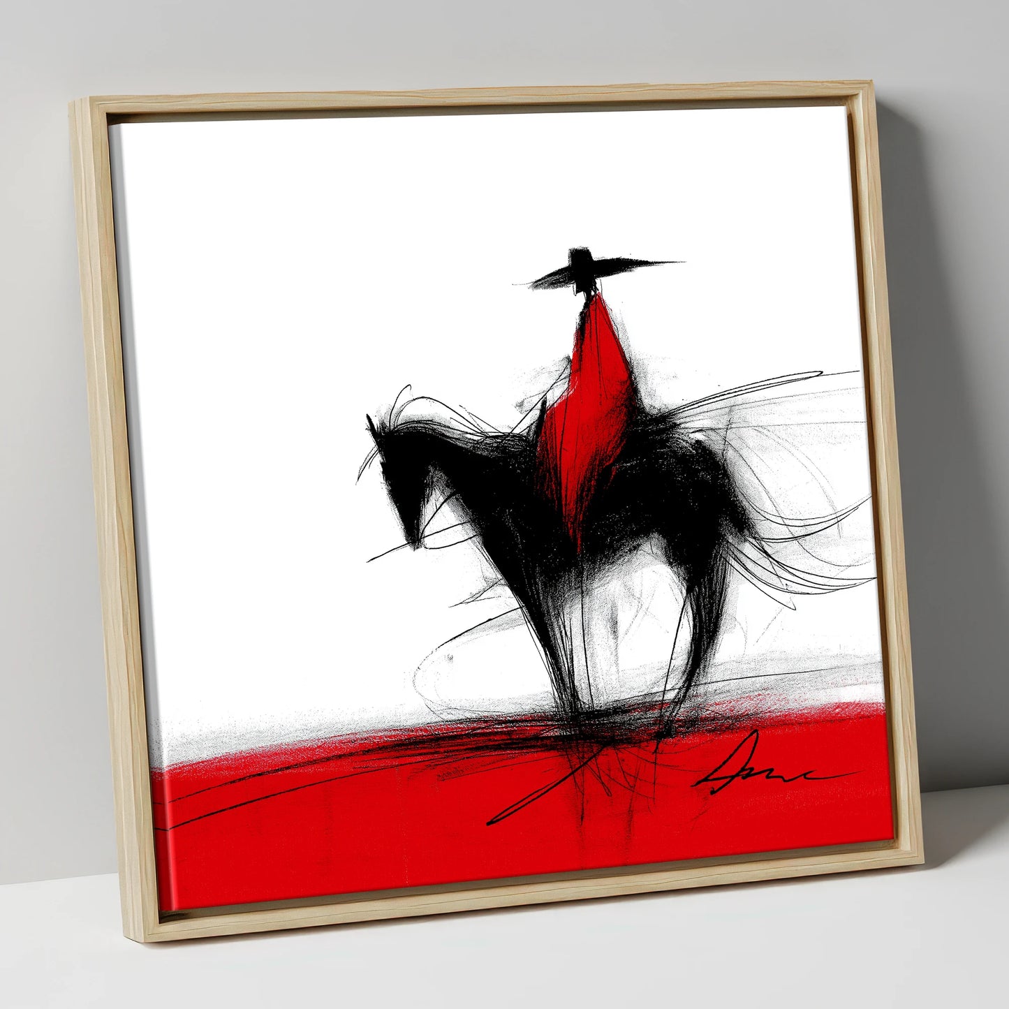Crimson Vaquero western horse canvas wall art in natural frame