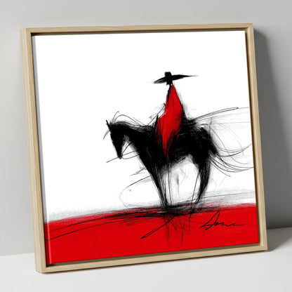 Crimson Vaquero western horse canvas wall art in natural frame