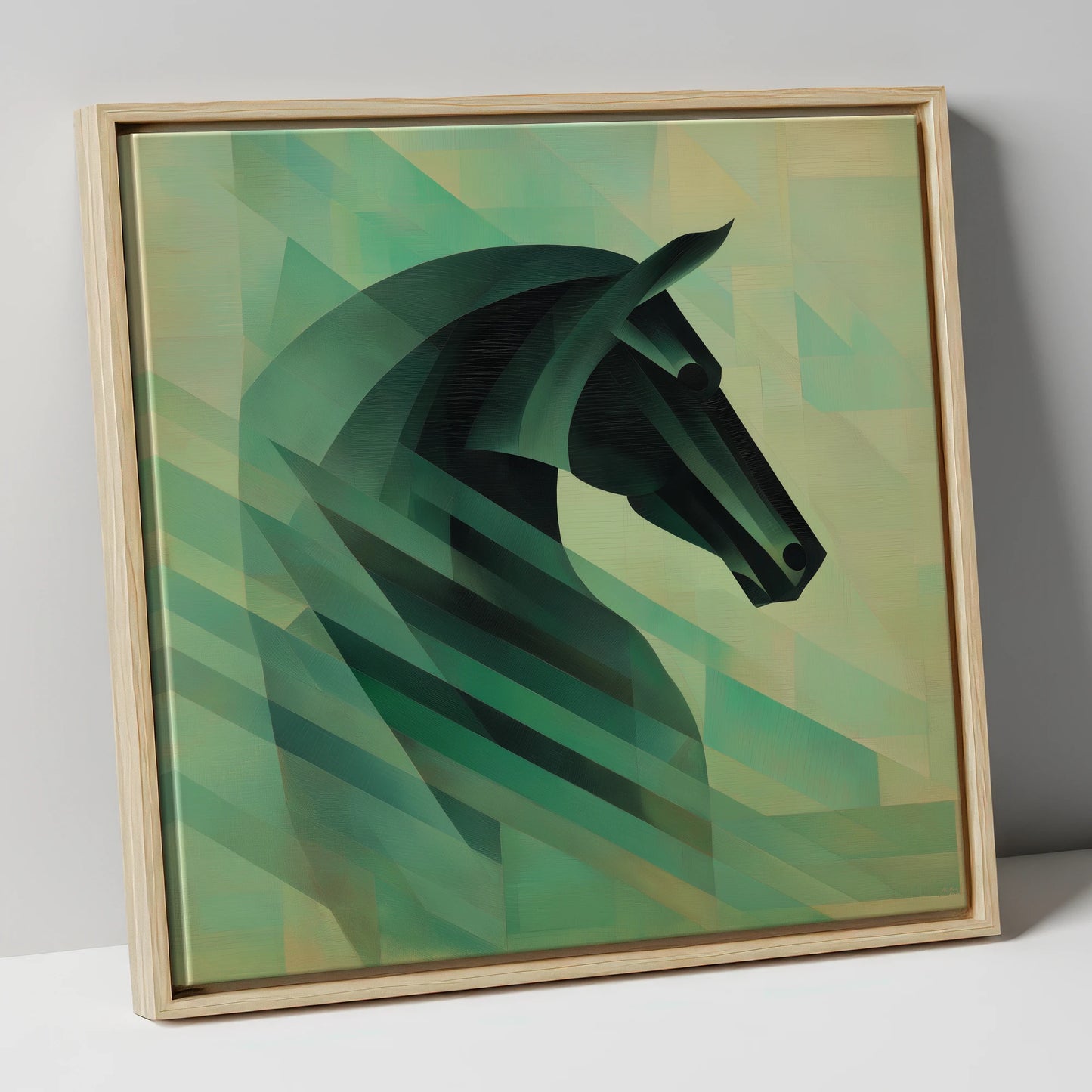 Modernist Equine Profile horse portrait canvas wall art in natural frame