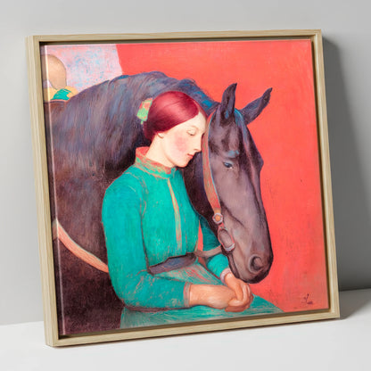 Silent Understanding horse & rider canvas wall art in natural frame