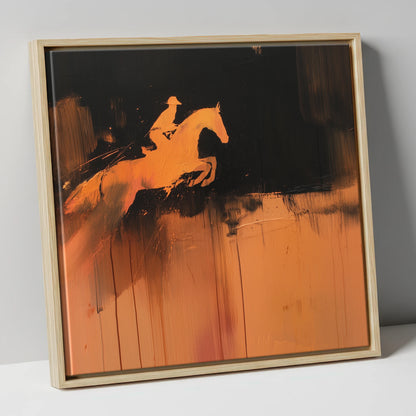 The Amber Leap show jumping horse canvas wall art in natural frame