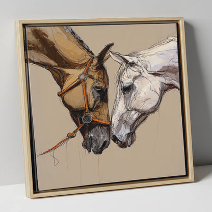 A Quiet Connection horse portrait canvas wall art in natural frame