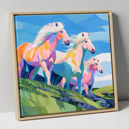 Radiant Hillside Herd horse landscape canvas wall art in natural frame