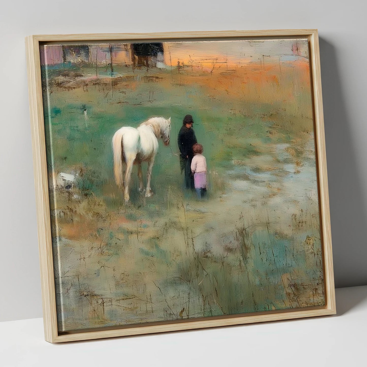 Twilight Companions horse & rider canvas wall art in natural frame