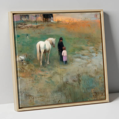 Twilight Companions horse & rider canvas wall art in natural frame