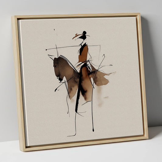 Abstract Sepia Rider horse & rider canvas wall art in natural frame