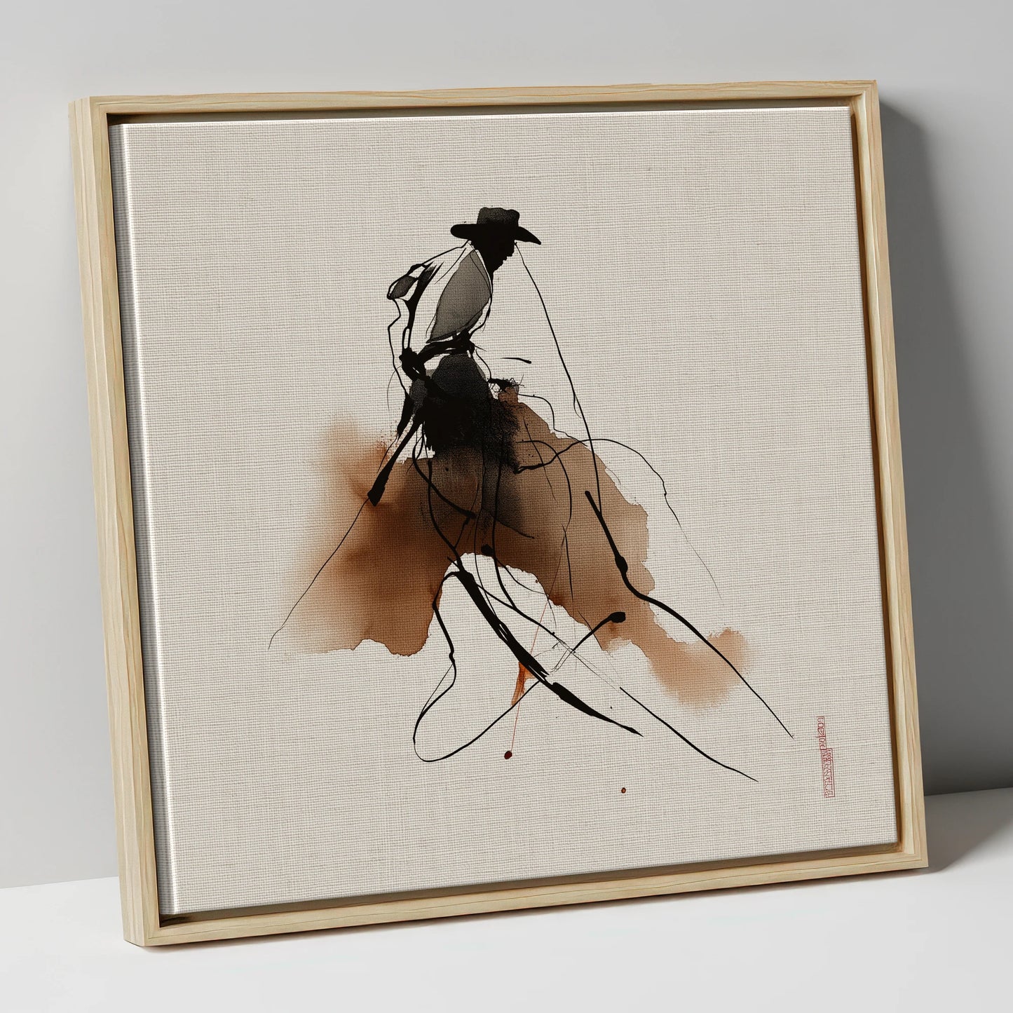 The Sepia Rider western horse canvas wall art in natural frame