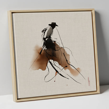 The Sepia Rider western horse canvas wall art in natural frame