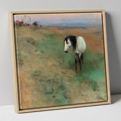 Dusk on the Headland horse landscape canvas wall art in natural frame