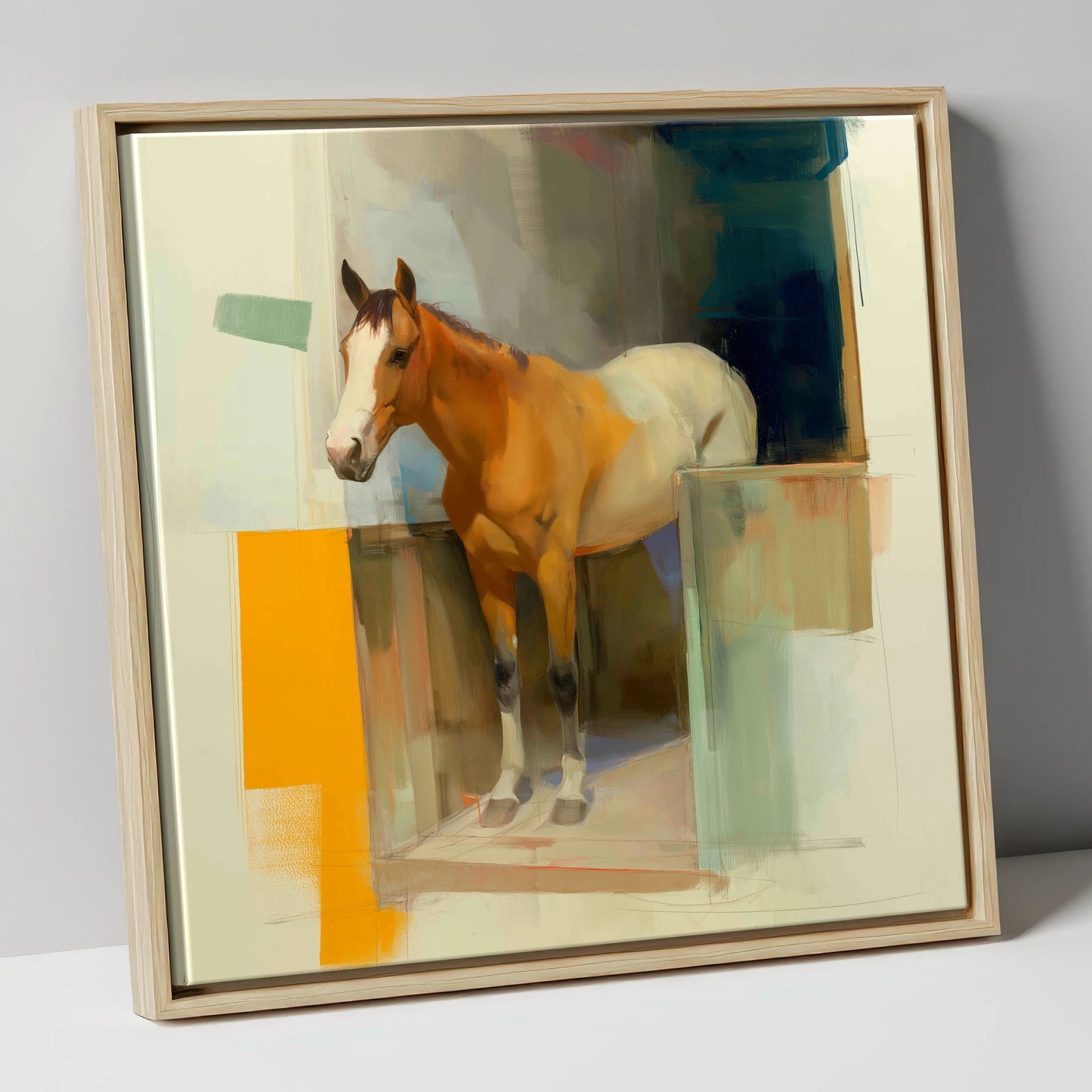 Vibrant Stable Doorway horse stable canvas wall art in natural frame
