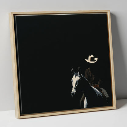 Western Solitude western horse canvas wall art in natural frame