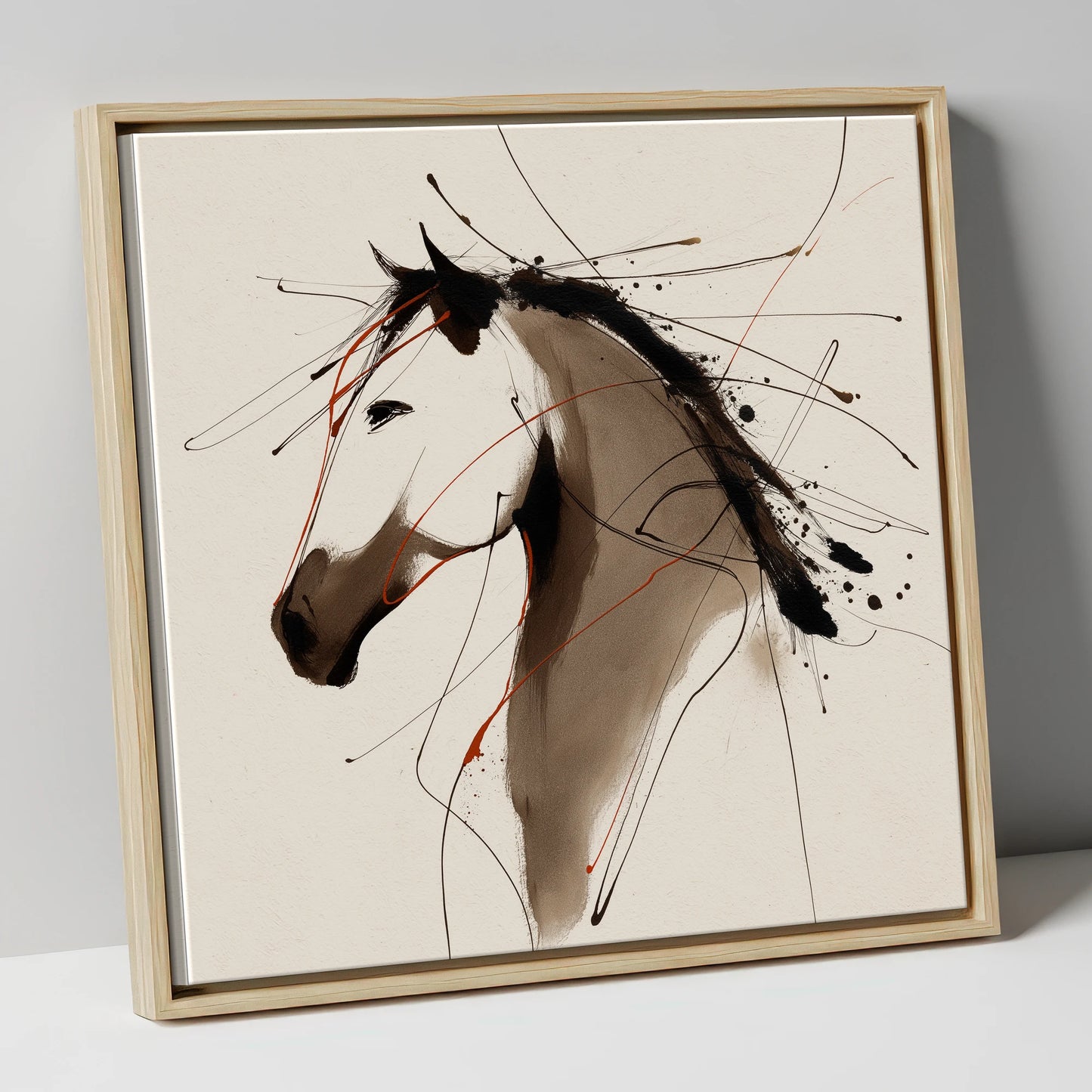 Dynamic Sepia Profile horse portrait canvas wall art in natural frame