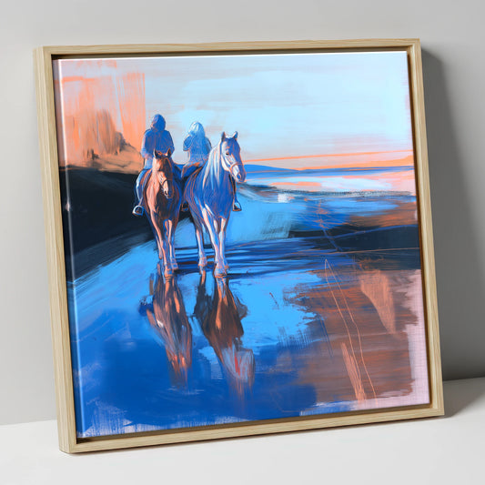Shoreline Companions horse landscape canvas wall art in natural frame