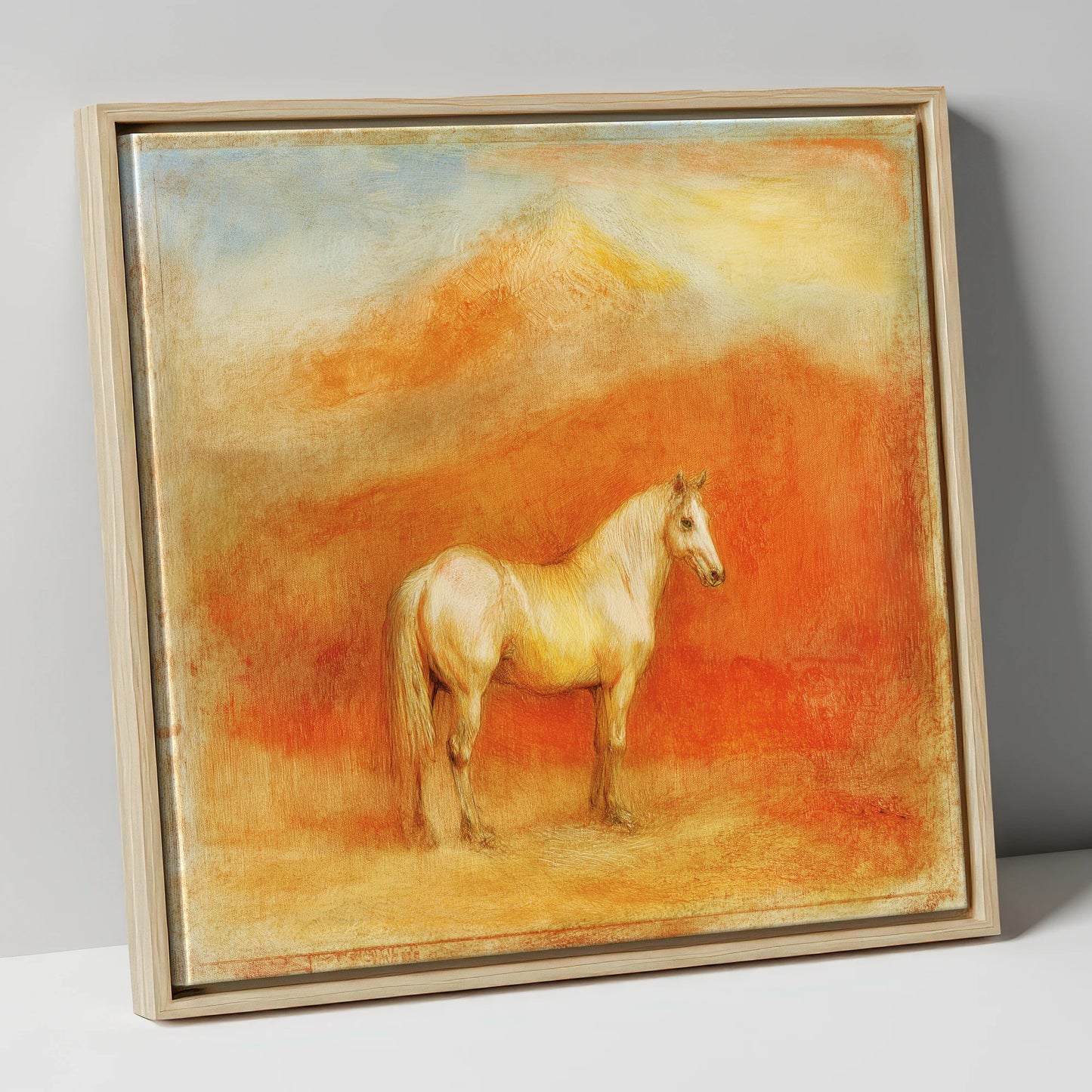 Ethereal Mountain Grey horse portrait canvas wall art in natural frame