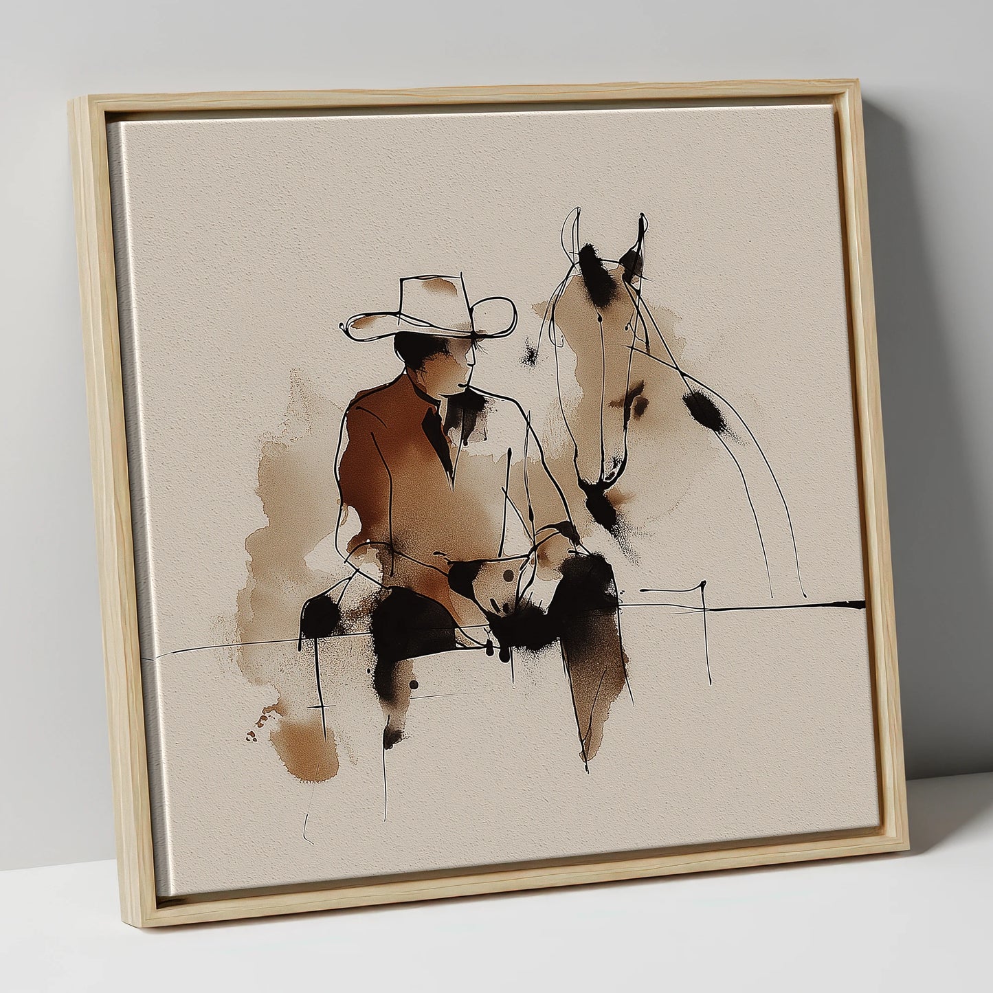 The Cowboy's Rest western horse canvas wall art in natural frame