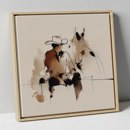 The Cowboy's Rest western horse canvas wall art in natural frame