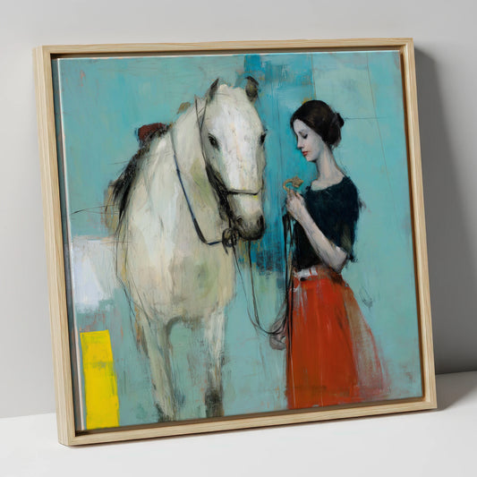 Silent Understanding horse & rider canvas wall art in natural frame