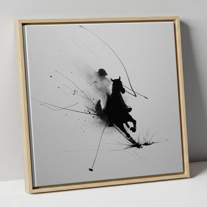 Phantom Polo Strike polo horse canvas wall art in natural frame
